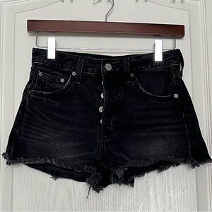 Denim Forum Aritzia The Ex Boyfriend Shorts Black High Rise Distressed Denim, 23